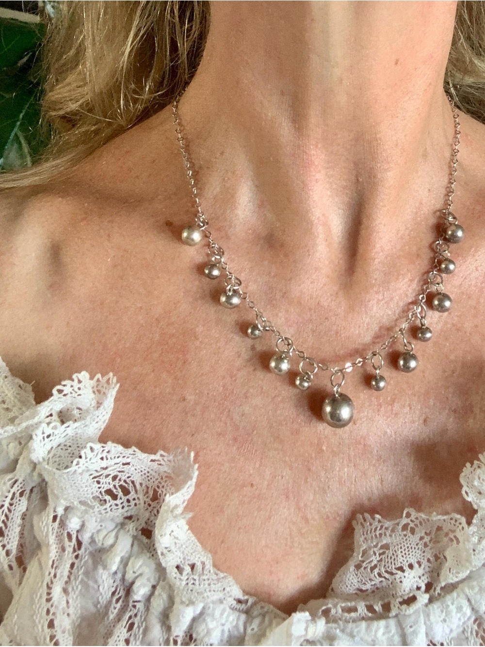 Stunning Antique Solid Sterling Silver Victorian Ball Neckace 18”